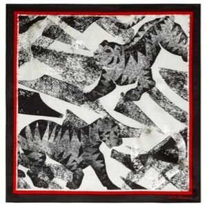 Salvatore Ferragamo Jaguar Print Silk Scarf in Black & White with Red Border